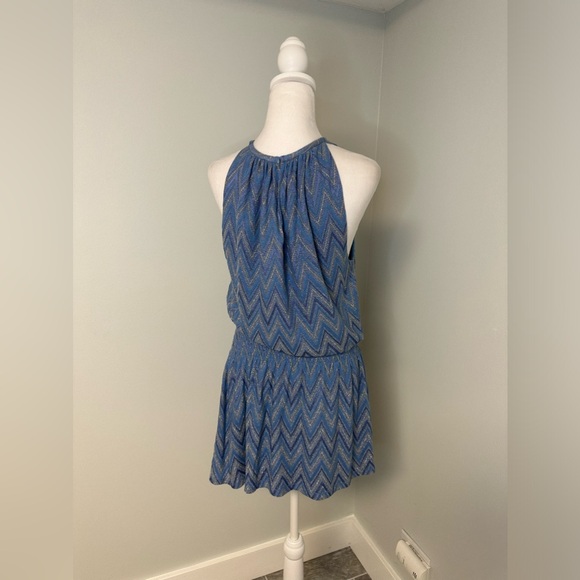 NWT RAMY BROOK Paris Jacquard Metallic Chevron Sleeveless Blue Boho Dress Sz M - Picture 8 of 16